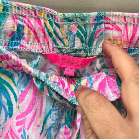 Lilly Pulitzer Women's XL Multicolor Linen Pants With‎ Drawstring & Pockets - Picture 3 of 6